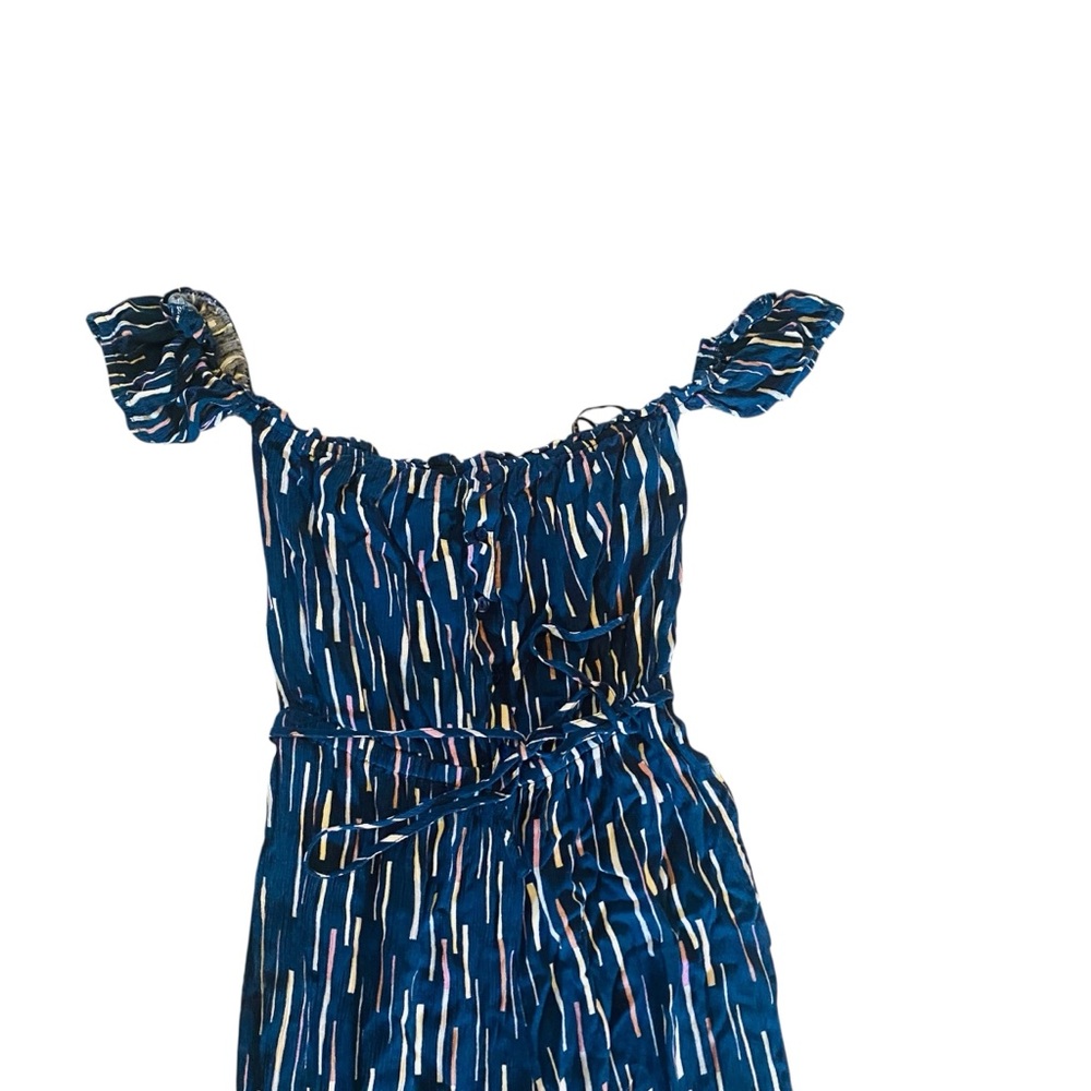 LULUS True Radiance Navy Blue Multi Print Off-the-Shoulder Jumpsuit S - Picture 3 of 6